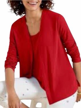 Talbots Petites Red Open-Front Cardigan Layered Top Sweater Size LP #2245